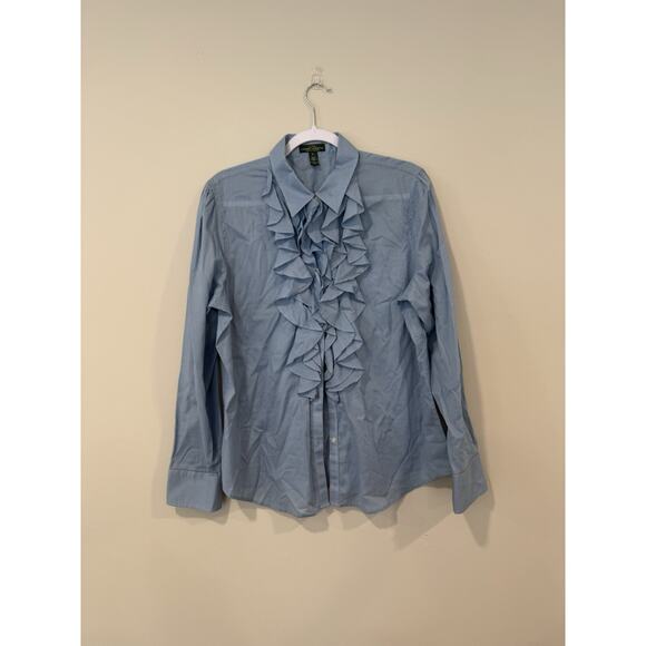 Lauren Ralph Lauren Romantic RUFFLE SHIRT BLOUSE XL - Picture 2 of 9